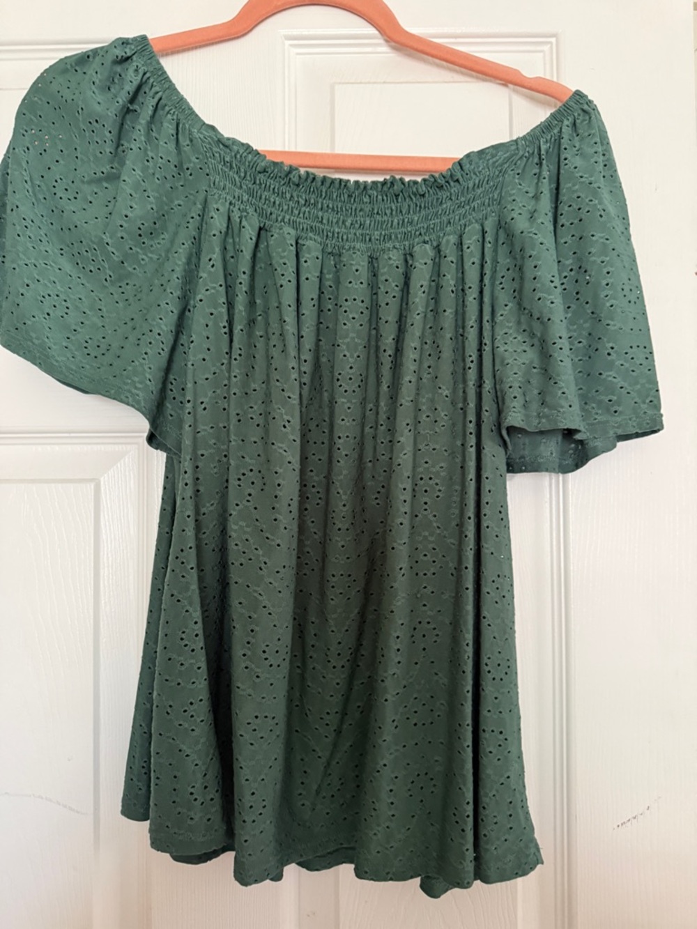 W5 Green Off-Shoulder Eyelet Tunic